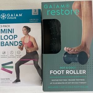 GAIAM Exercise Evolve Mini Loop Bands and Restore Foot Roller‎ Set, Brand New